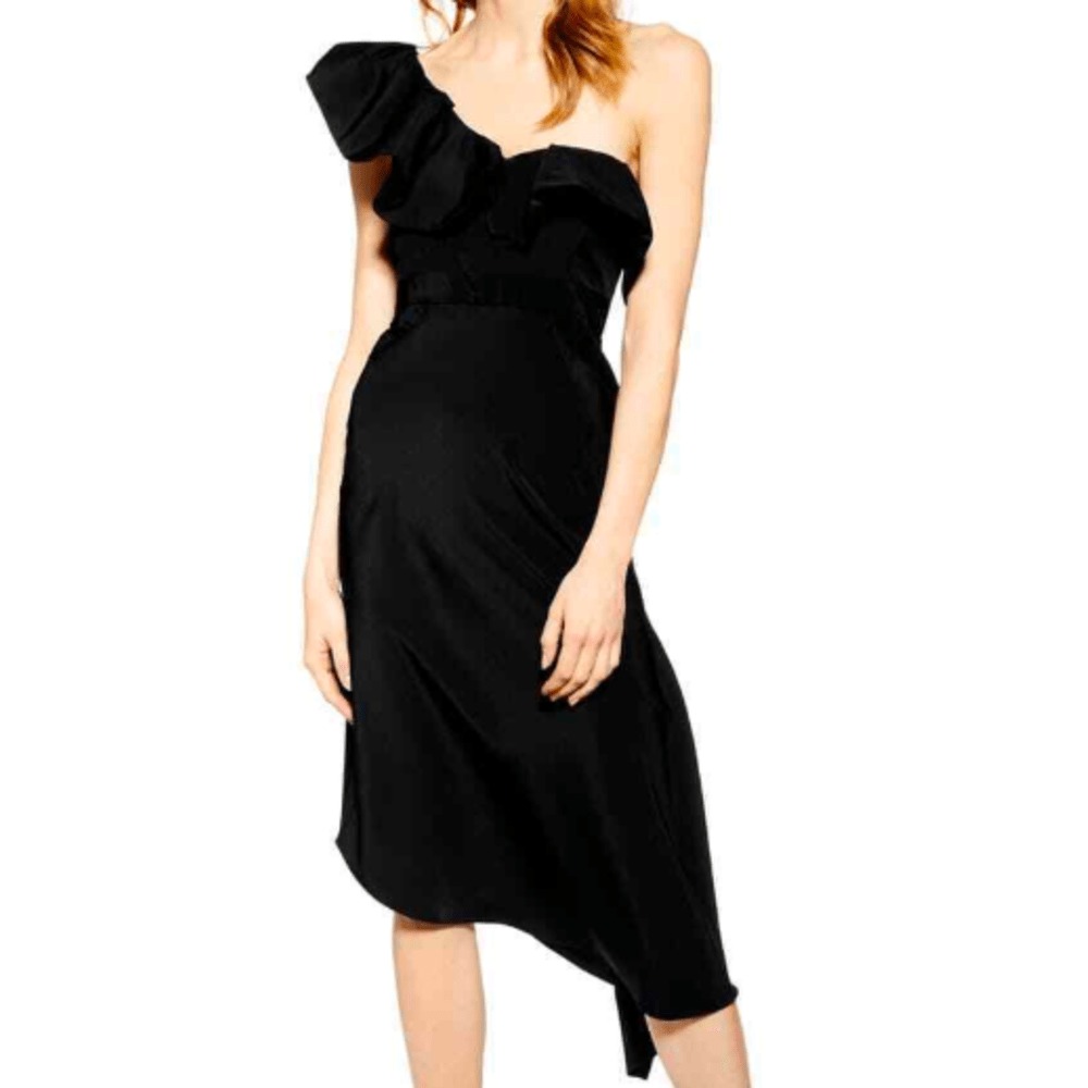 Topshop One Shoulder Midi Dress 6 Ruffle Cocktail